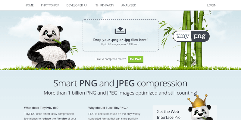 TinyPNGのページのスクリーンショット